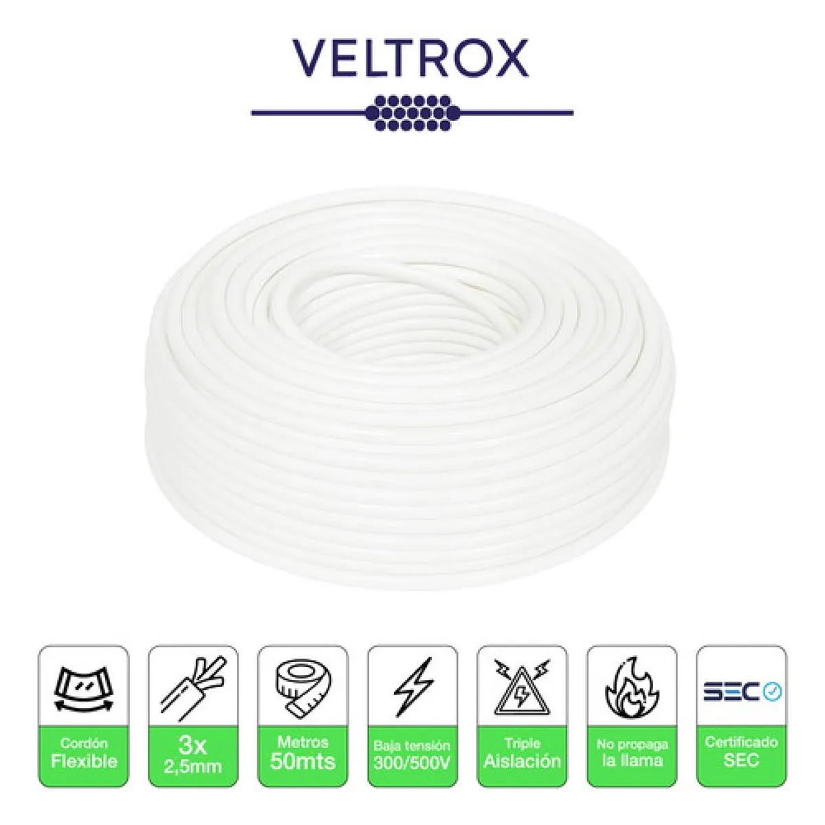 Cordón Eléctrico Veltrox Flexible 3x250mm2 50m Blanco Sec Blanco, marca GENERICO - Foto 2