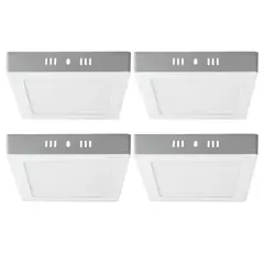 DRL - Pack 4 Panel Led Foco Plafón Sobrepuesto Cuadrado 12w Cálida Blanco