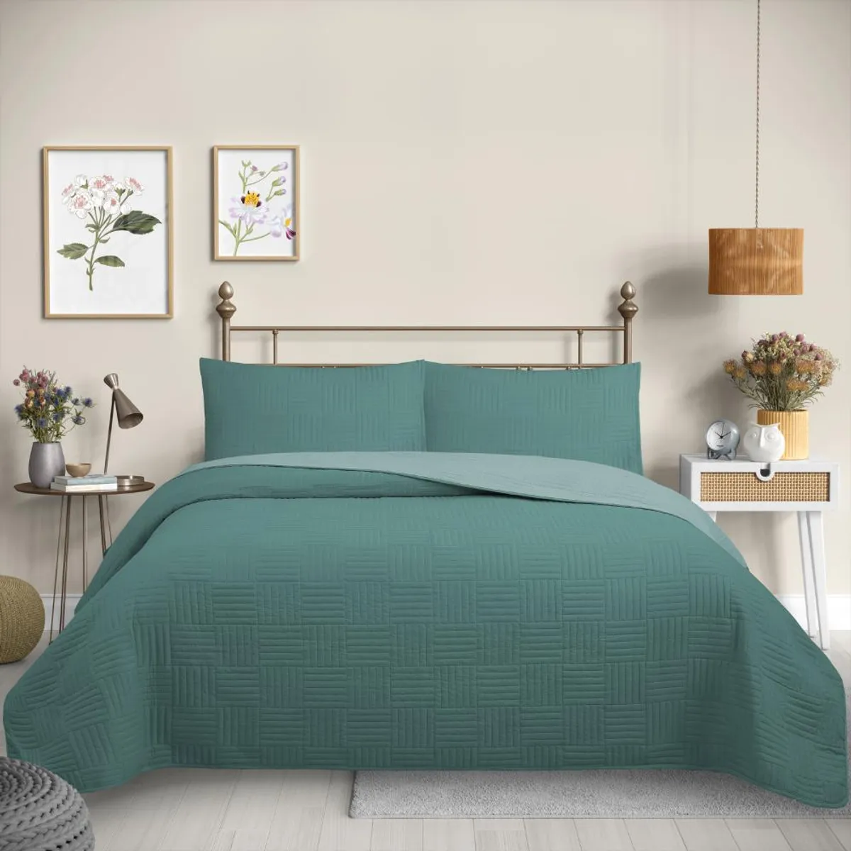 GENERICO - Cubrecama Quilt Color Verde 1,5 plazas Trama Collection