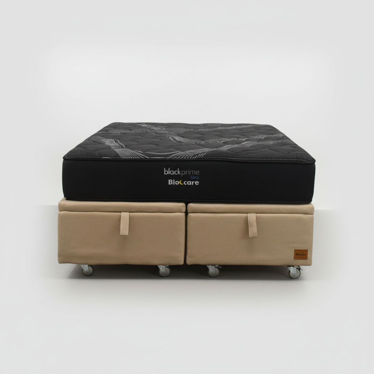 BLOCCARE - Cama Baul 2 Plazas L190 cm  + Colchon Black Prime - Modelo Uno / Rueda Pyton (Beige)