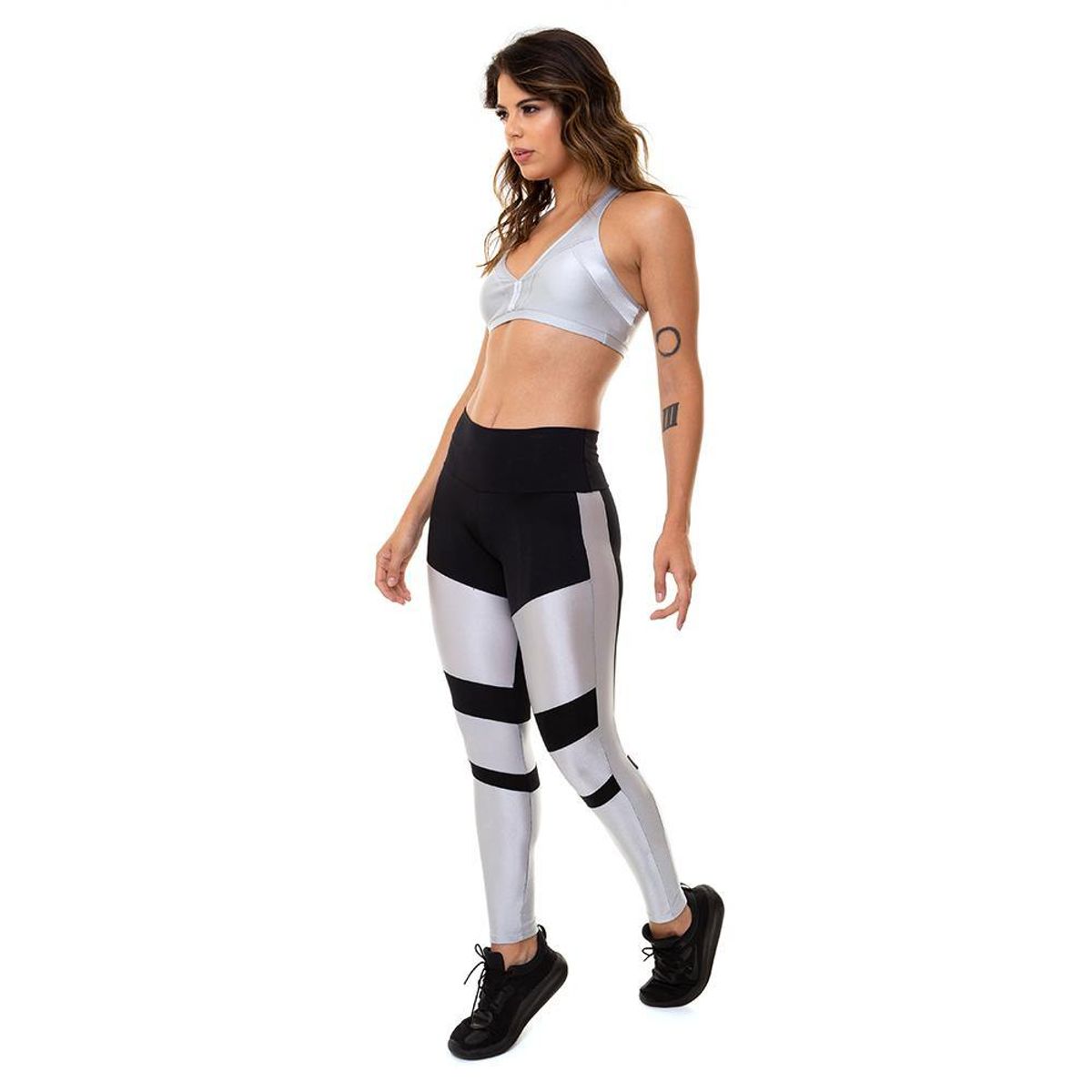 POZATINI - CALZA LEGGING DEPORTIVA BRASIL CUTOUT PLATA NEGRO