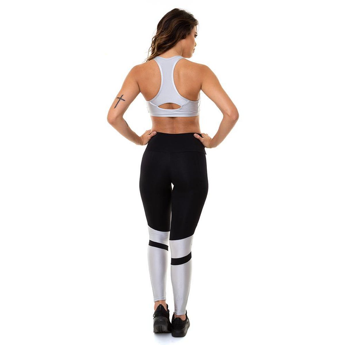 POZATINI - CALZA LEGGING DEPORTIVA BRASIL CUTOUT PLATA NEGRO