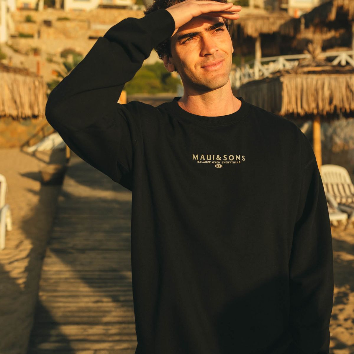 MAUI AND SONS - Poleron CR Balance Crew Negro Hombre Maui And Sons