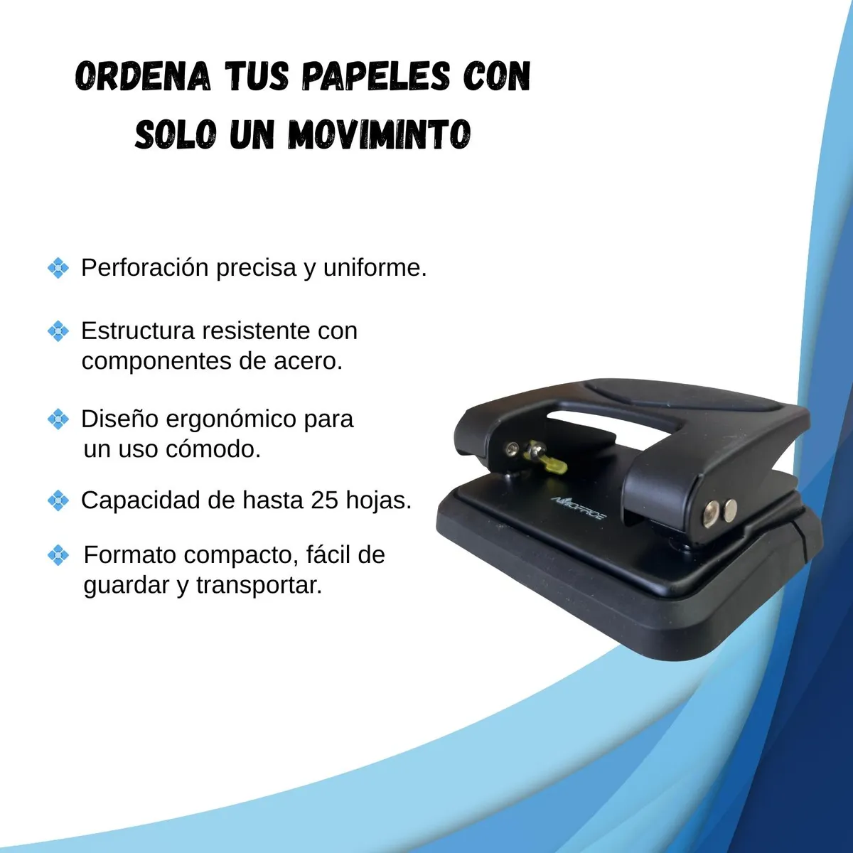 GENERICO - Perforadora Metálica 25 Hojas Color Negro - 1 ud