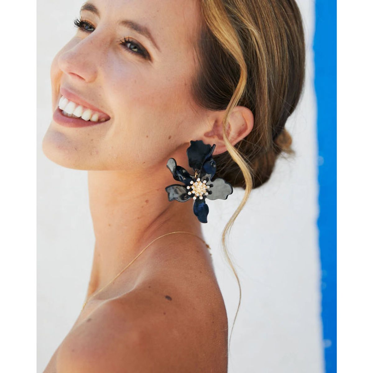 MI PLACARD - Aros Maxi Flor y Brillos Negro