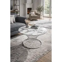 GENERICO - Mesa Centro Vidrio Templado Pota Bronze Metal Marmol Blanco