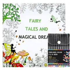 GENERICO - Set de Mándalas de 96 Dibujos + Lápices Tiralíneas 12 Colores