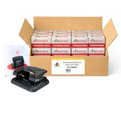 GENERICO - Caja Perforadora Metálica 25 Hojas Color Negro - 60 uds