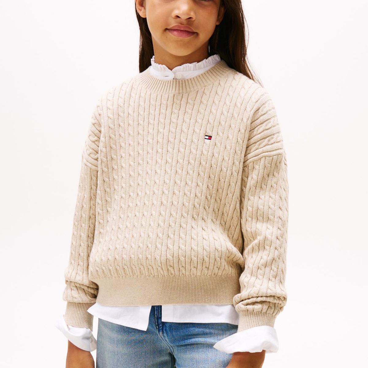 TOMMY HILFIGER - Sweater De Punto Trenzado Beige Tommy Hilfiger
