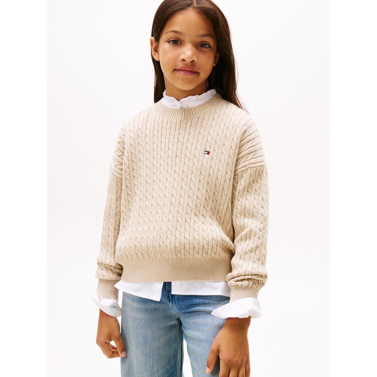 TOMMY HILFIGER - Sweater De Punto Trenzado Beige Tommy Hilfiger