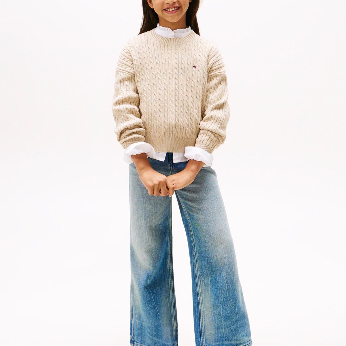 TOMMY HILFIGER - Sweater De Punto Trenzado Beige Tommy Hilfiger