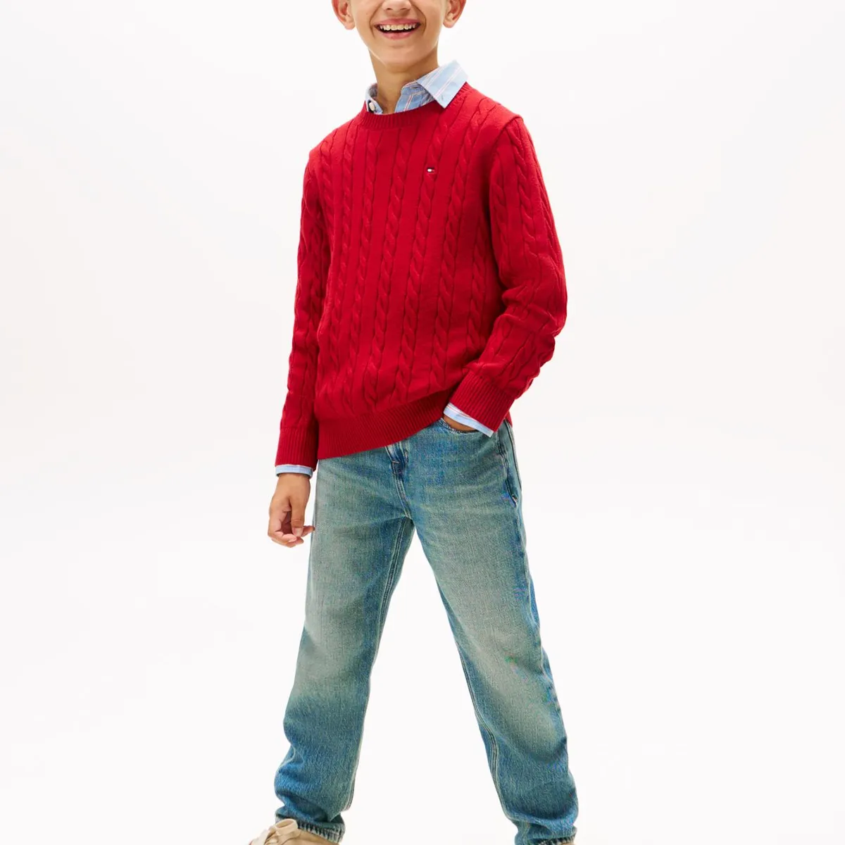 TOMMY HILFIGER - Sweater De Niño De Punto Trenzado Rojo Tommy Hilfiger