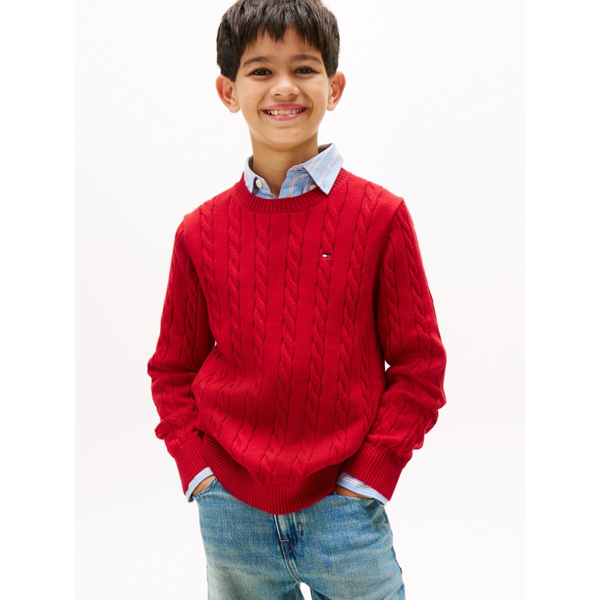 TOMMY HILFIGER - Sweater De Niño De Punto Trenzado Rojo Tommy Hilfiger