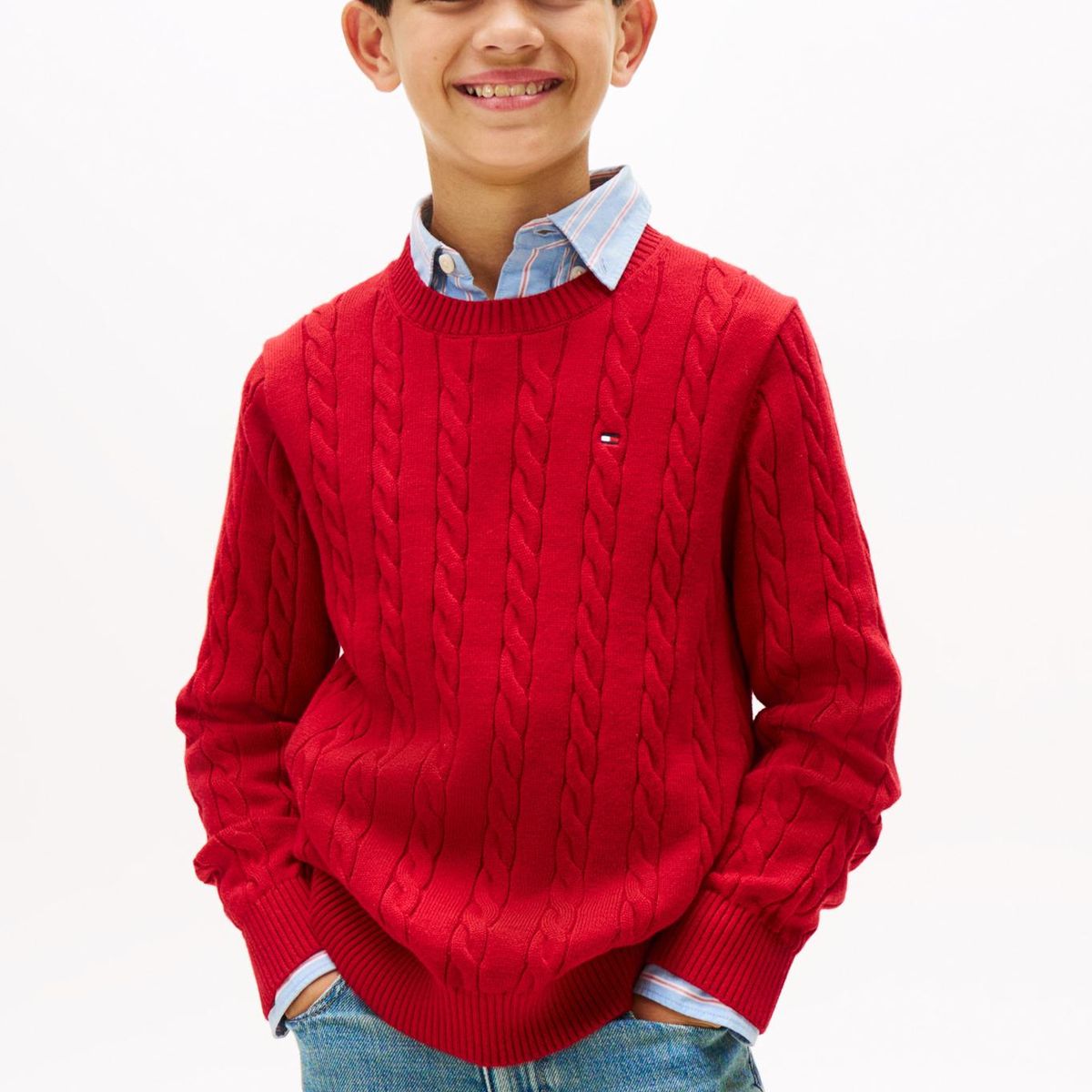 TOMMY HILFIGER - Sweater De Niño De Punto Trenzado Rojo Tommy Hilfiger