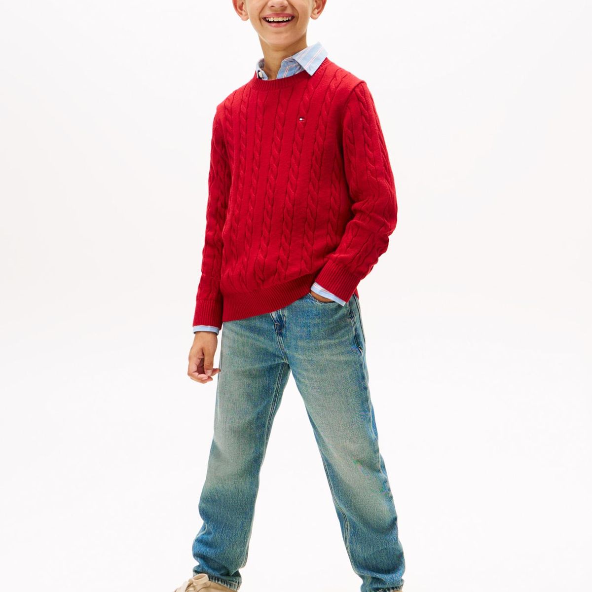 TOMMY HILFIGER - Sweater De Niño De Punto Trenzado Rojo Tommy Hilfiger