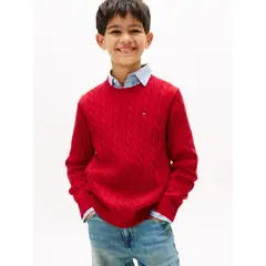 TOMMY HILFIGER - Sweater De Niño De Punto Trenzado Rojo