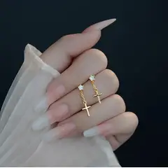 GENERICO - Aros Cruz Brillante Dorado Fino ️