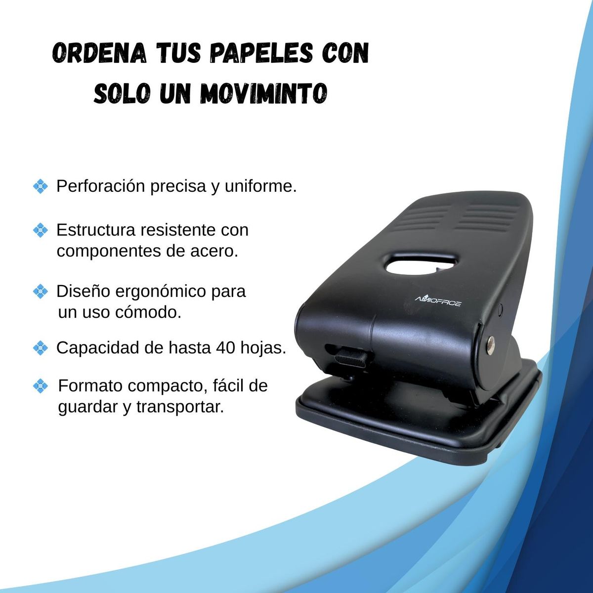 GENERICO - Perforadora Metálica 40 Hojas Color Negro - 1 ud