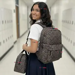 UTILISIMO - Mochila Bolso Animal Print Con Estampado De Leopardo + Lonchera + Estuche Escolar Niña 42Cm