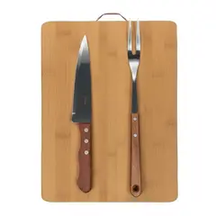 COOK IN - SET PARRILLERO TABLA + CUCHILLO Y TRINCHO ASADO PARRILLA COLOR CAFÉ