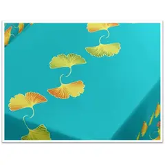 GENERICO - SET DE MANTEL ANTIMANCHA + 6 FUNDA SILLAS ELASTIZADAS CELESTE FLOR DORADA