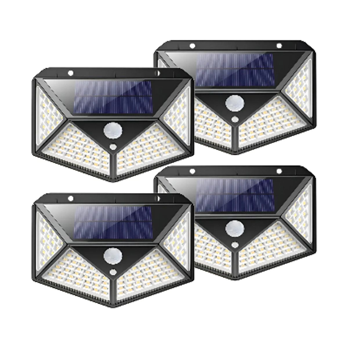 GENERICO - Pack X 4 Lampara Solar 100 Led Exterior Sensor De Movimiento Estructura Negro
