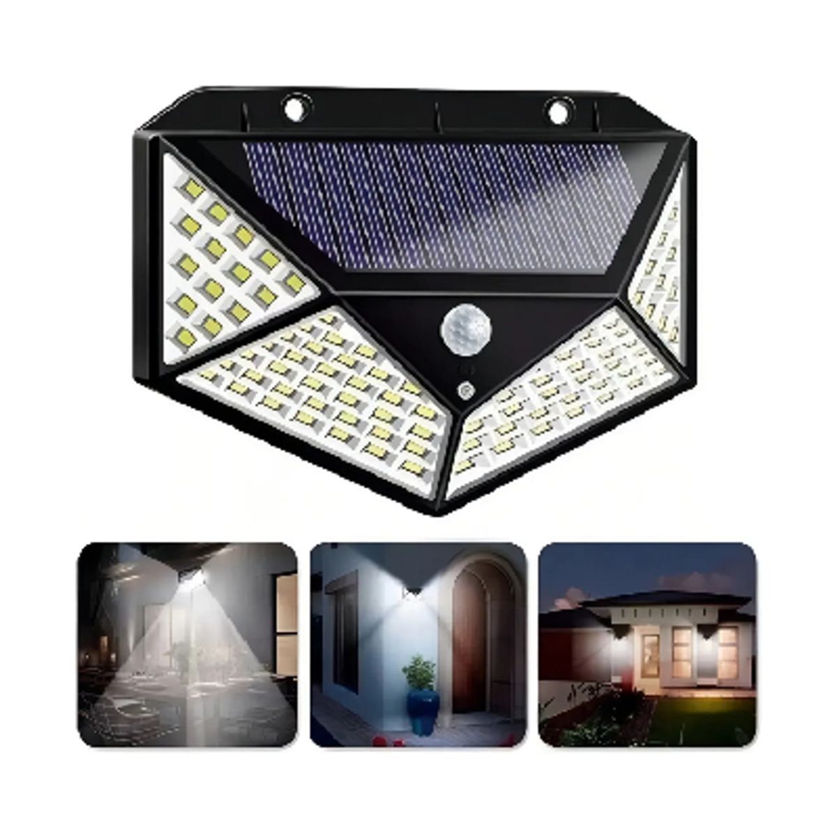 GENERICO - Pack X 4 Lampara Solar 100 Led Exterior Sensor De Movimiento Estructura Negro