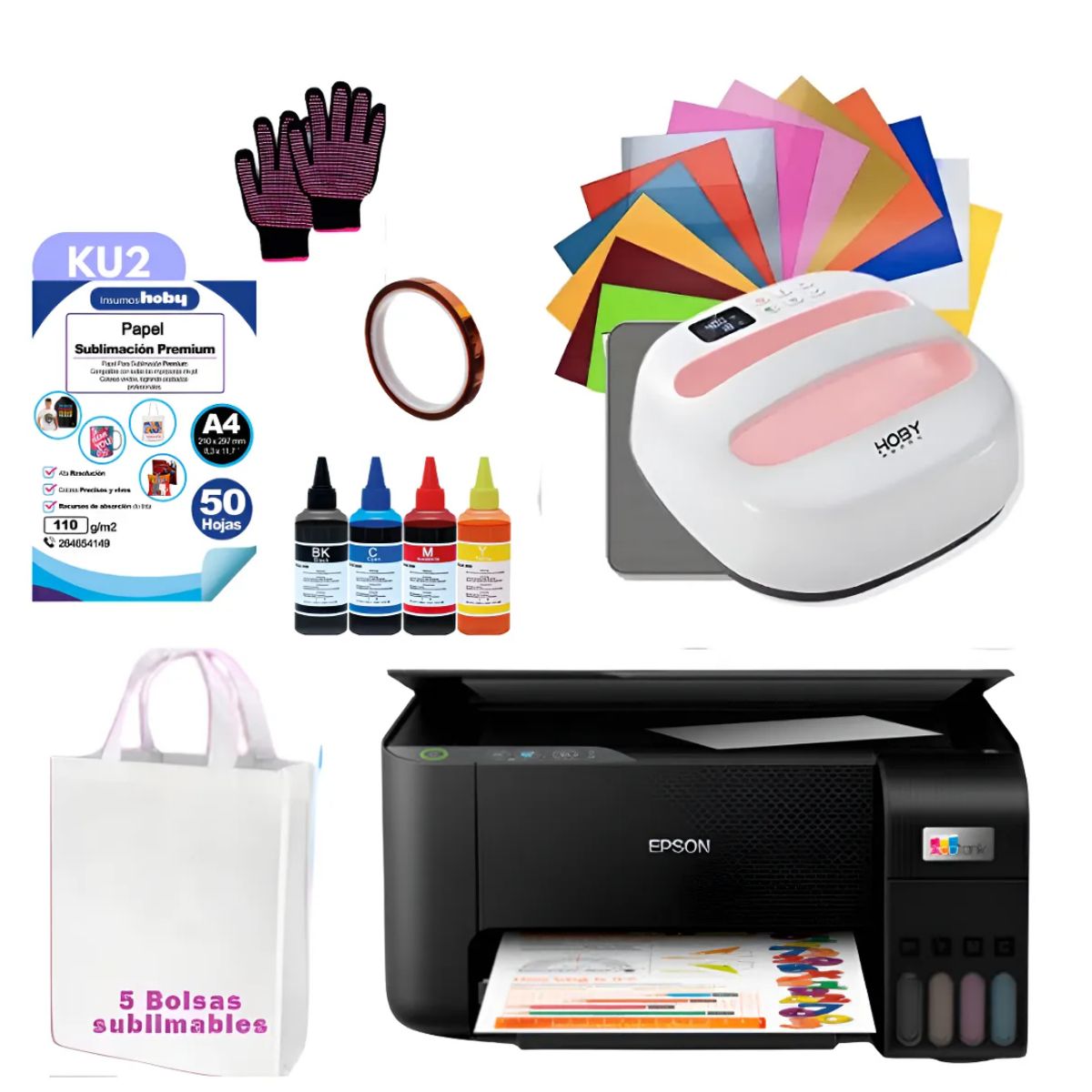 GENERICO - Kit De Impresora Epson + Plancha 24x24 + Insumos Ku2
