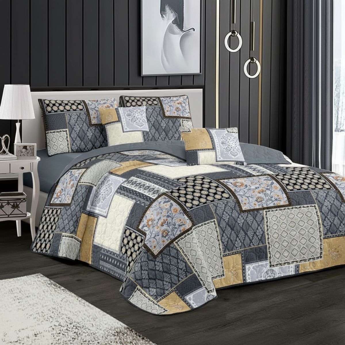 GENERICO - CUBRECAMA DE VERANO KING DISEÑOS ELEGANTES TELA QUILT DELGADO TF