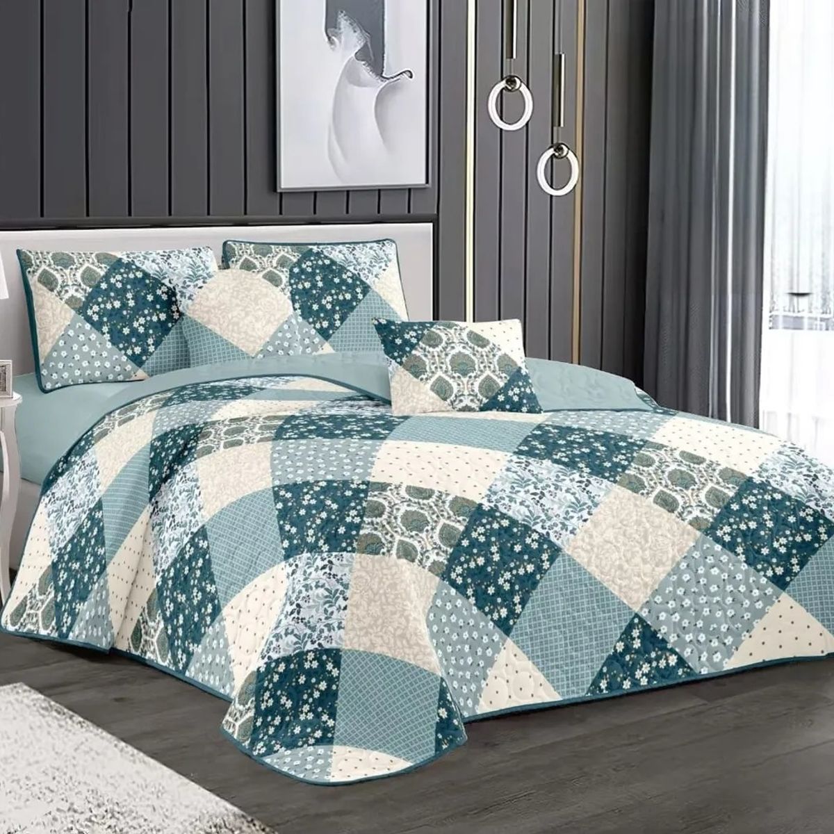 GENERICO - CUBRECAMA DE VERANO KING DISEÑOS ELEGANTES TELA QUILT DELGADO TF