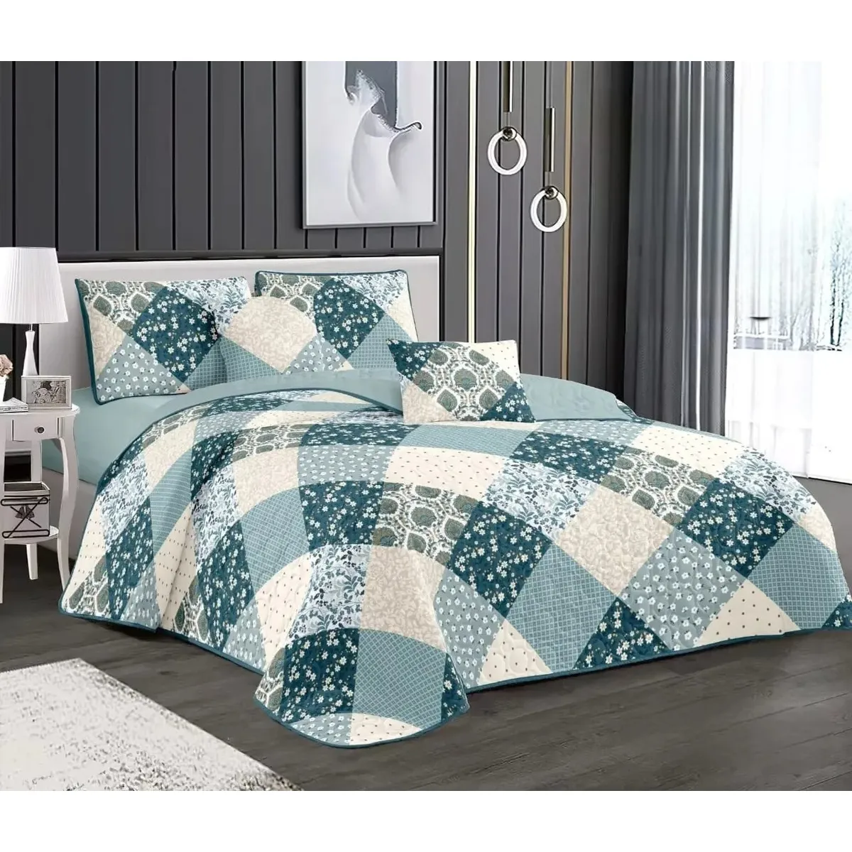 GENERICO - CUBRECAMA DE VERANO KING DISEÑOS ELEGANTES TELA QUILT DELGADO TF