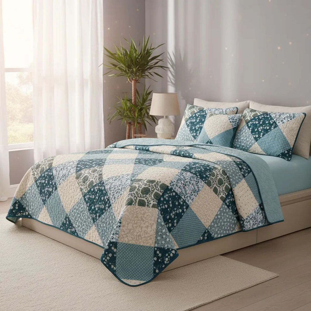 GENERICO - CUBRECAMA DE VERANO KING DISEÑOS ELEGANTES TELA QUILT DELGADO TF