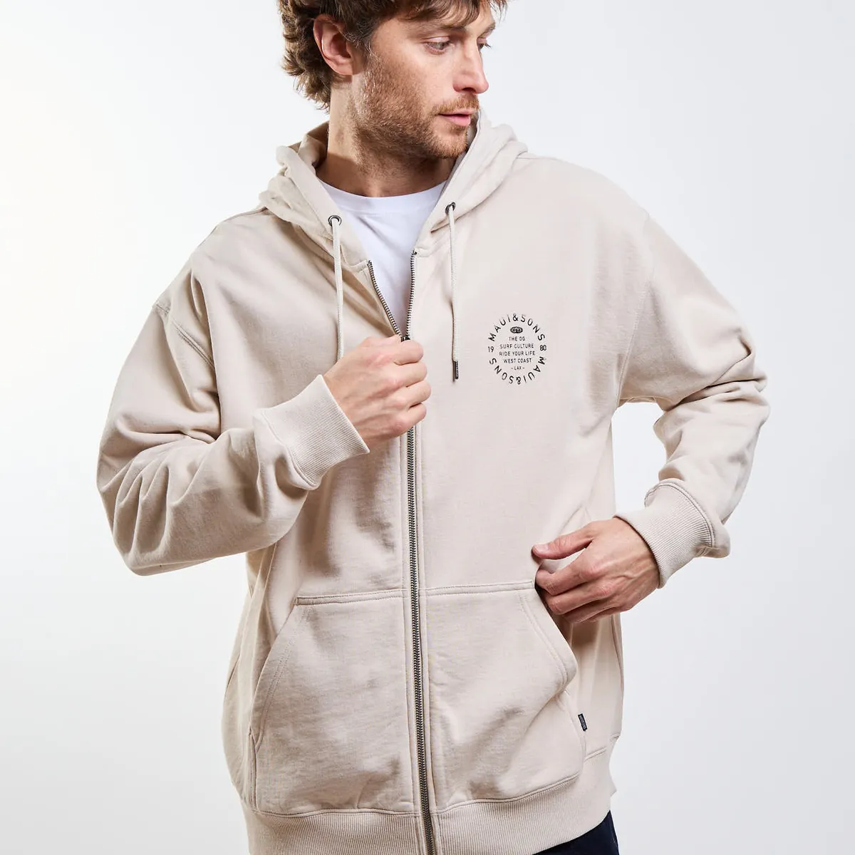MAUI AND SONS - Poleron FZ Blueva Beige Hombre Maui And Sons