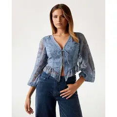 GUESS - Blusa Ls Seiah Tie Front Gris