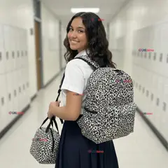 UTILISIMO - Mochila Bolso Animal Print Estampado De Leopardo Blanco + Lonchera + Estuche Escolar Niña 42Cm