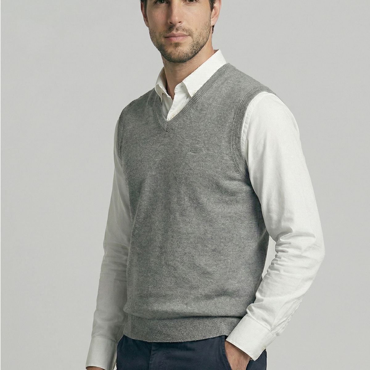 FEROUCH - V-Neck Vest Alaska Grey Melange Ferouch