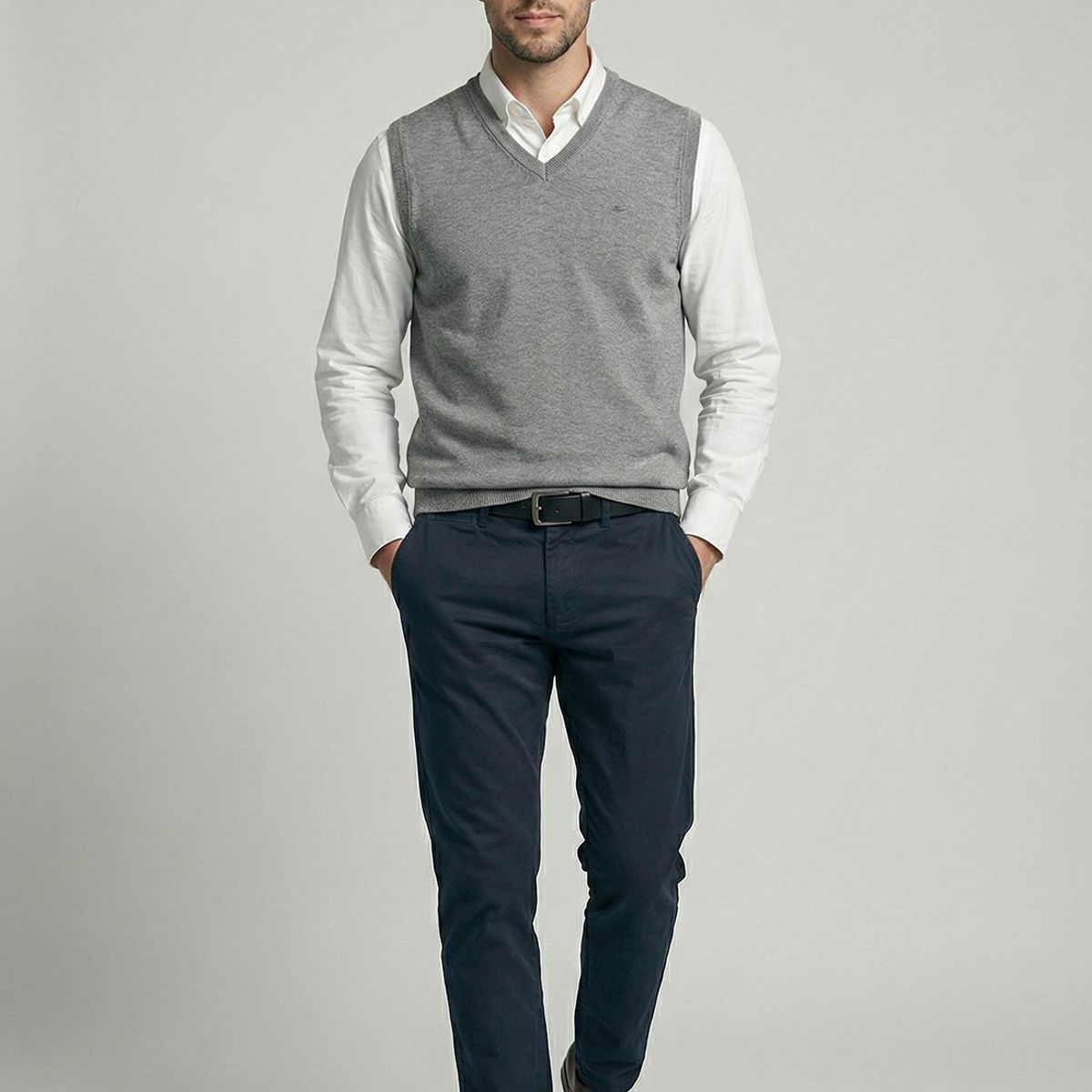 FEROUCH - V-Neck Vest Alaska Grey Melange Ferouch