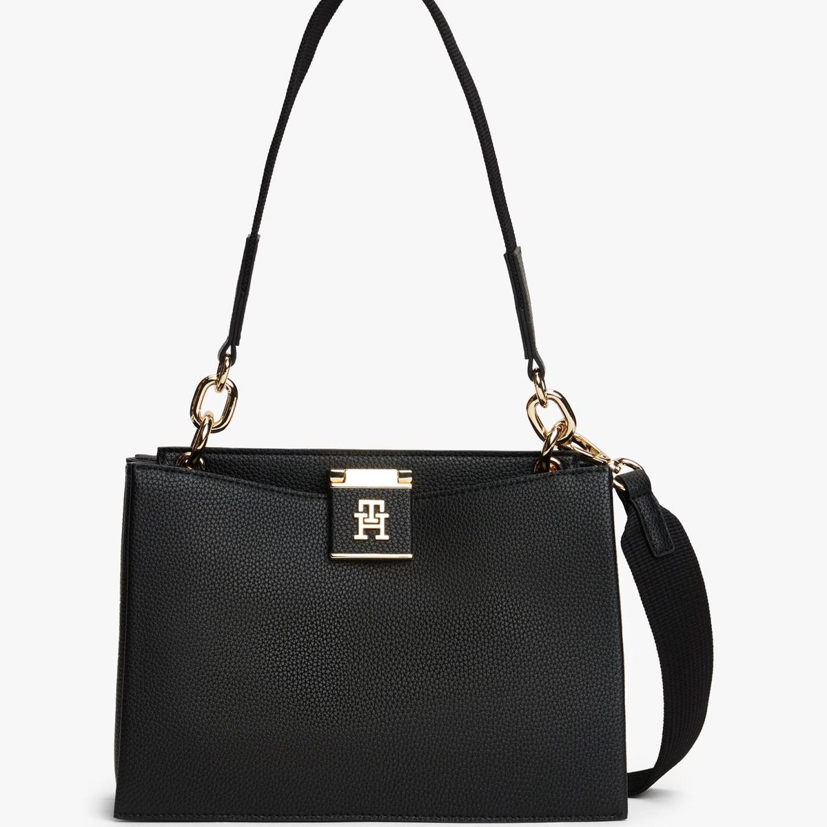 TOMMY HILFIGER - Cartera Satchel Heritage Negro Tommy Hilfiger