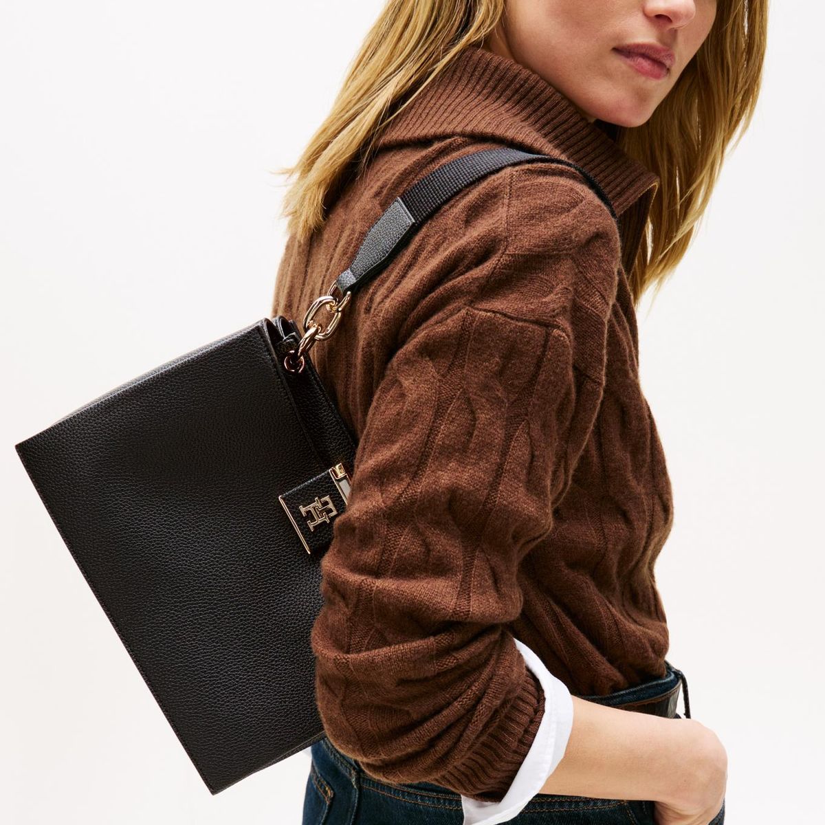 TOMMY HILFIGER - Cartera Satchel Heritage Negro Tommy Hilfiger