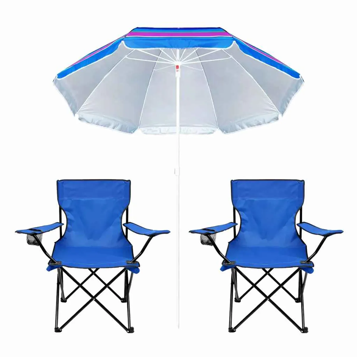 Pack 2 Sillas De Camping Plegable + 1 Quitasol Playa Verano Azul, marca GENERICO - Foto Principal