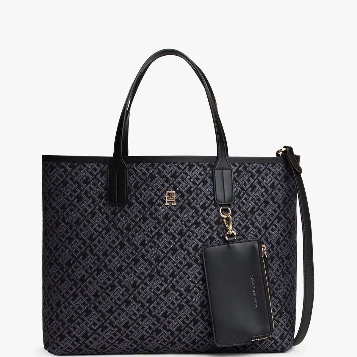 TOMMY HILFIGER - Cartera Satchel Jacquard Monogram Negro Tommy Hilfiger