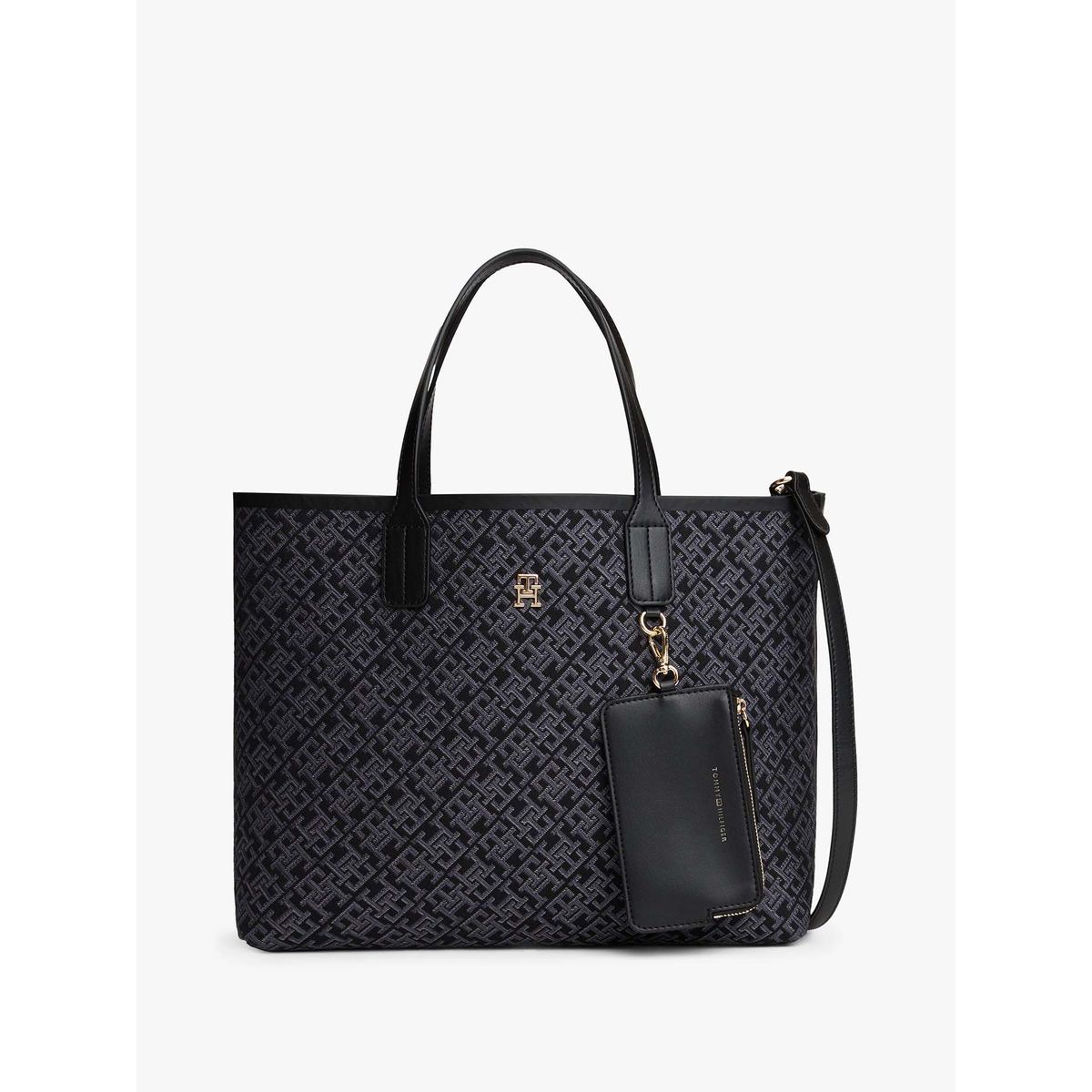 TOMMY HILFIGER - Cartera Satchel Jacquard Monogram Negro Tommy Hilfiger