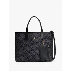 TOMMY HILFIGER - Cartera Satchel Jacquard Monogram Negro