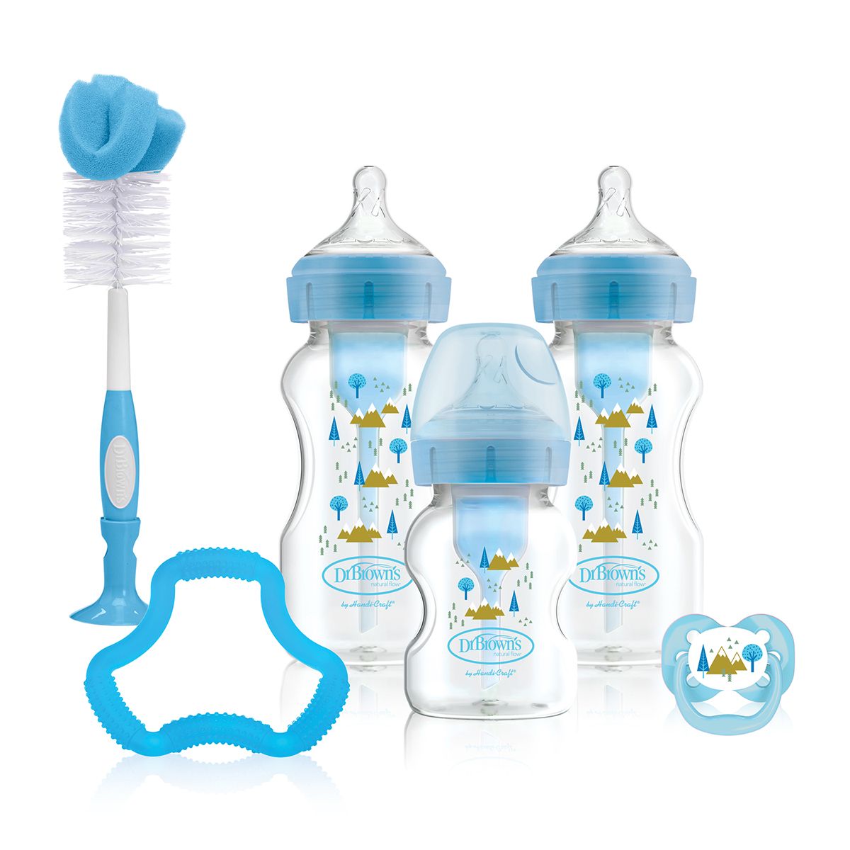 DR BROWN'S - Set Mamaderas Dr Brown´s Anticólicos Boca Ancha Regalo Azul