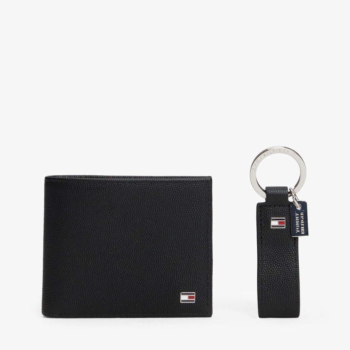 TOMMY HILFIGER - Set Llavero Y Tarjetero De Cuero Negro Tommy Hilfiger