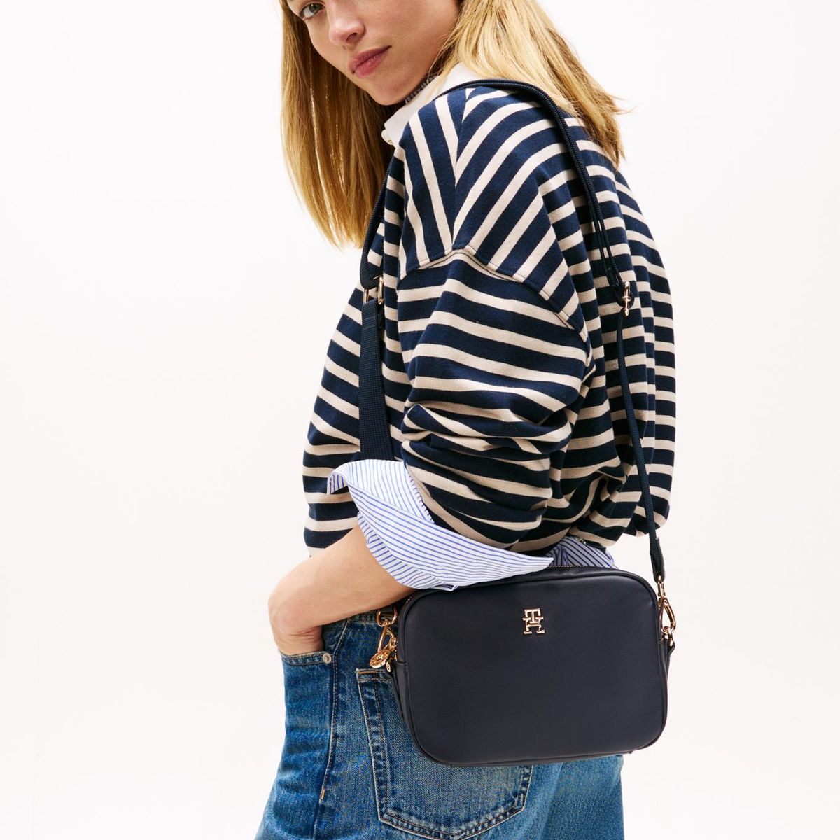 TOMMY HILFIGER - Bandolera Popette Soft Monogram Azul Tommy Hilfiger