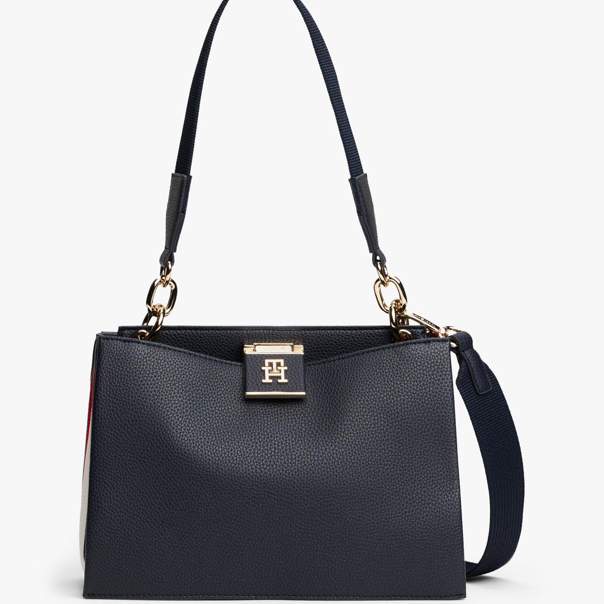 TOMMY HILFIGER - Cartera Satchel Con Monograma Th Azul Tommy Hilfiger