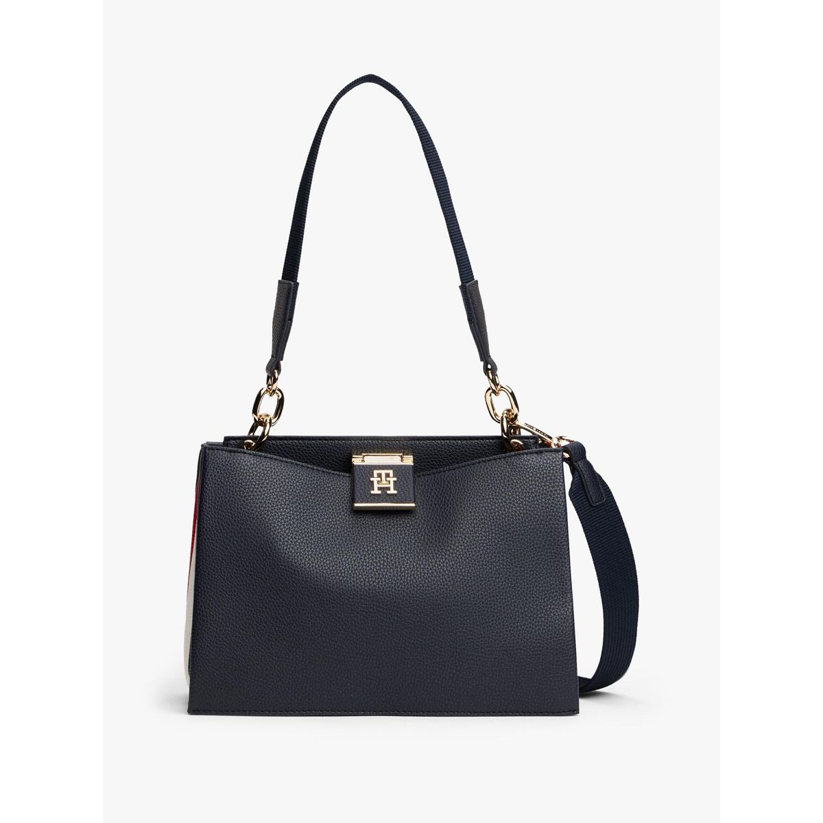 TOMMY HILFIGER - Cartera Satchel Con Monograma Th Azul Tommy Hilfiger