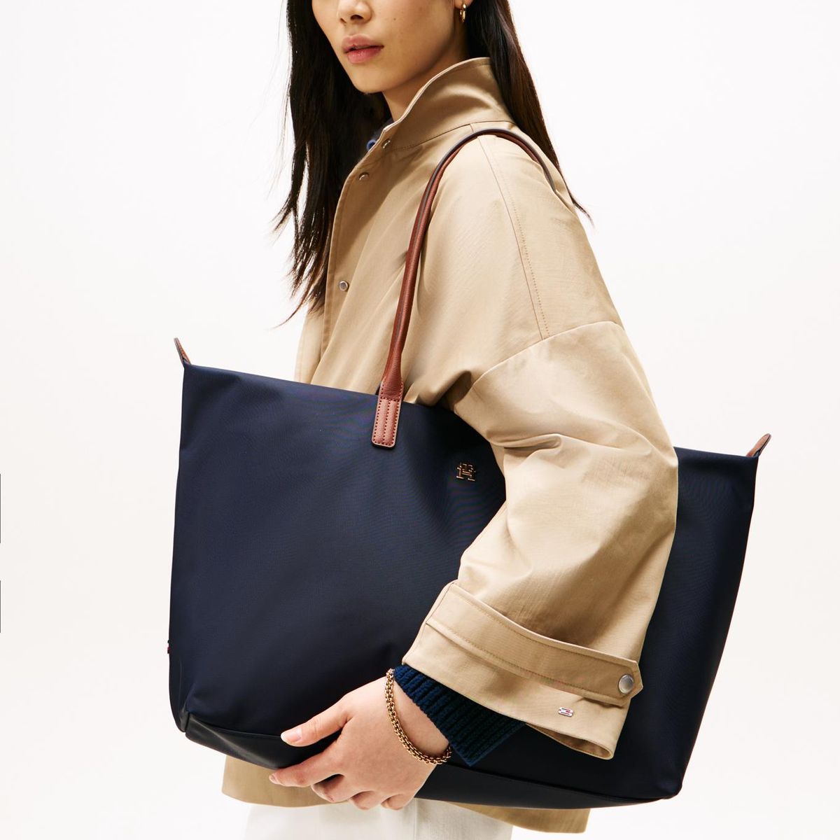 TOMMY HILFIGER - Tote Maxi Popette Monogram Azul Tommy Hilfiger