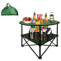 GENERICO - Mesa Con porta vaso Camping Plegable para Exterior Portatil Y Ligera Redonda Color Verde